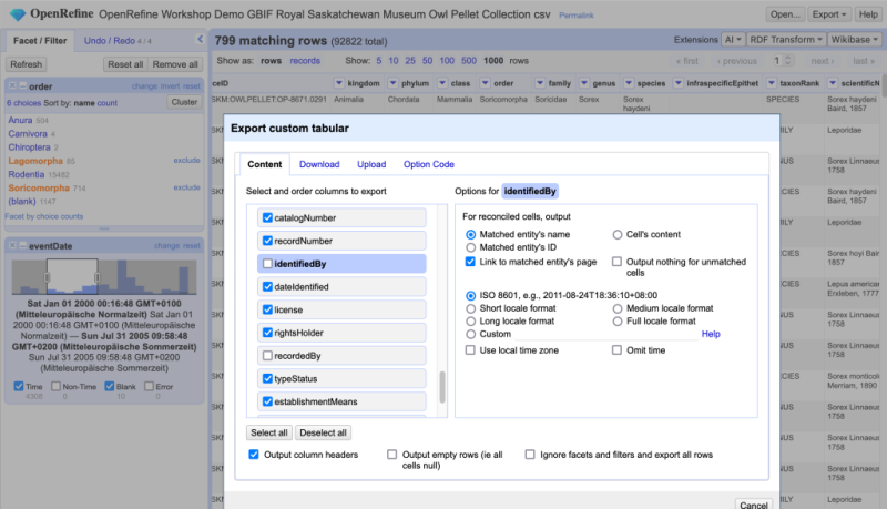 Abb. 4: Angepasster Export in CSV (Screenshot: Michael Markert).