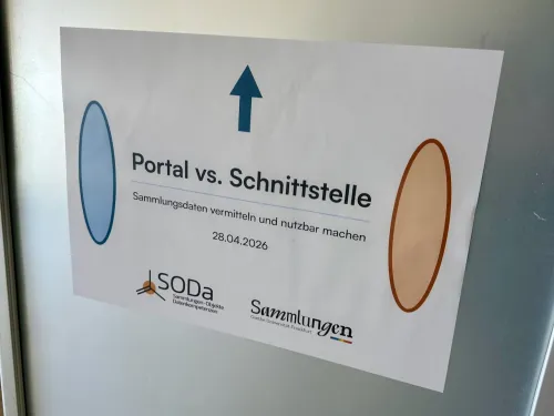 Wegweiserschild zum Workshop "Portal vs. Schnittstelle"