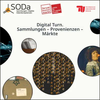 Mehrere Kreise, die wie Seifenblasen aufsteigen und Aspekte des digitalen Sammelns visualisieren.