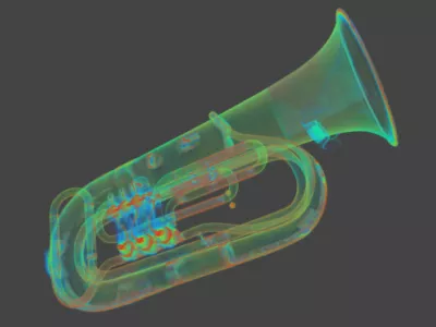 Röntgen-CT Scan einer Basstuba, Teil des Musices-Projektes des Germanischen Nationalmuseums.